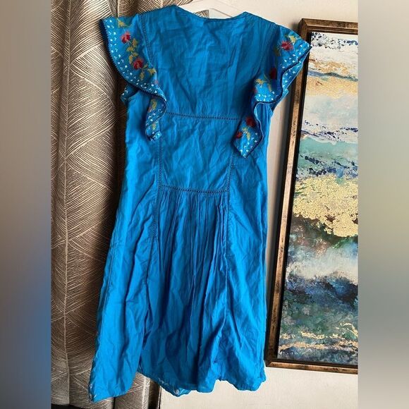 Monsoon Prue Embroidered Mini Dress  Blue Lined 100% Cotton Ruffle Sz Small - Picture 8 of 15